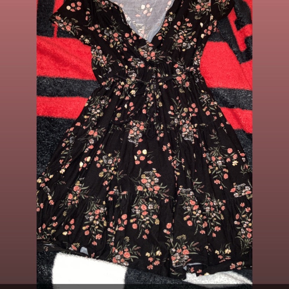 No Boundaries Black and Pink V-Neck Long Sleeve Sundress